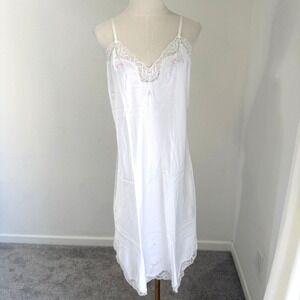 Barbizon Vintage White Lace Floral Embroidered Slip Dress Lingerie Medium